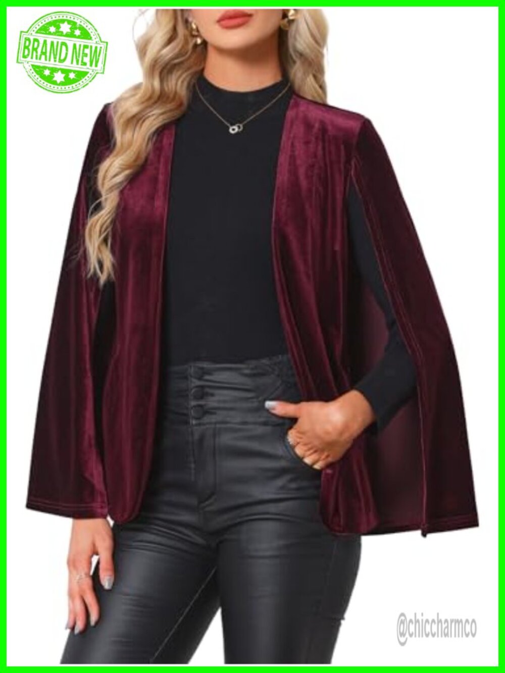 Velvet Cape Blazer Open Front Split Long Sleeve Jacket